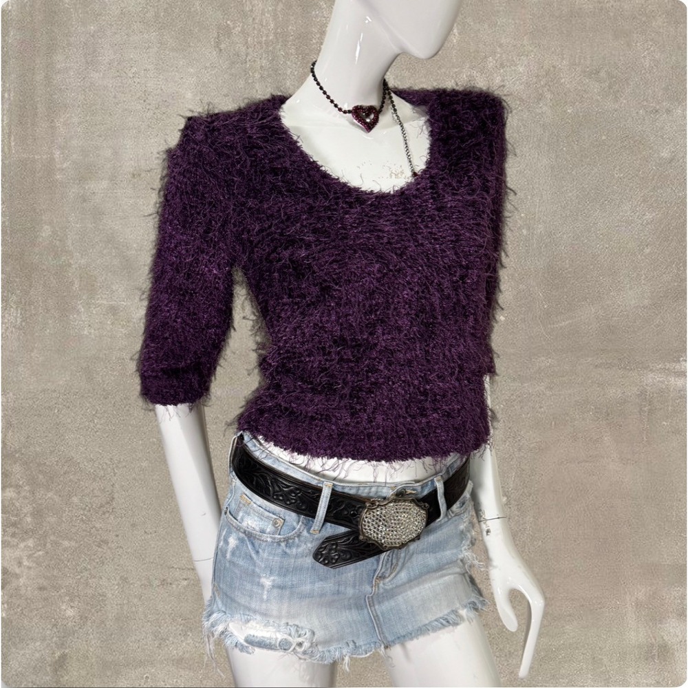 Y2K Extreme Purple Textured Fuzzy Shaggy Knit Top – Indie Artsy M/L